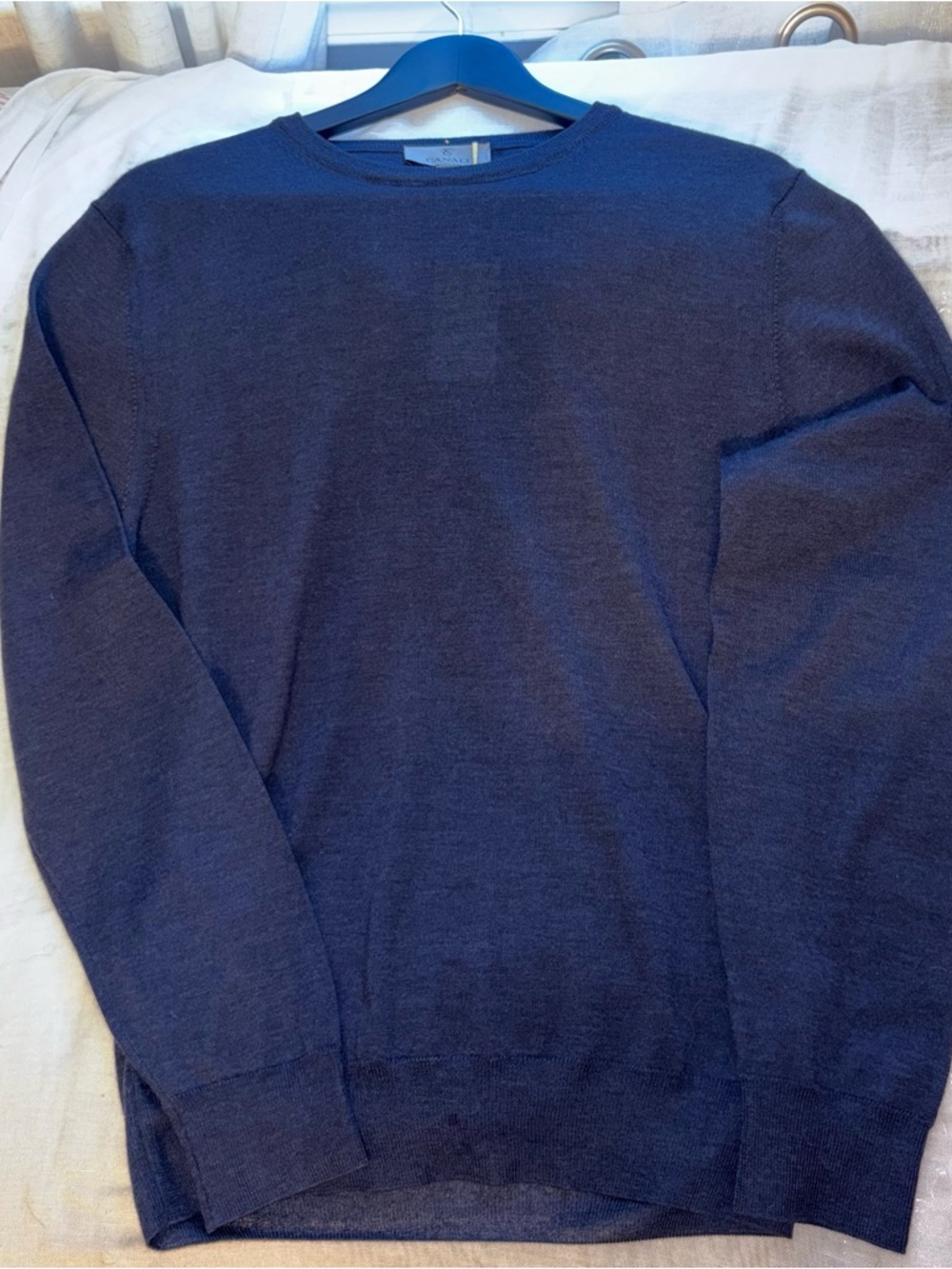 Canali Navy Blue Wool Crewneck Sweater
